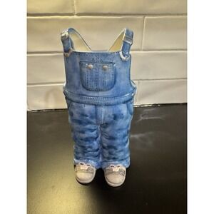 Burton and Burton blue jean Overalls blue ceramic vase Planter 8 1/2" Tall